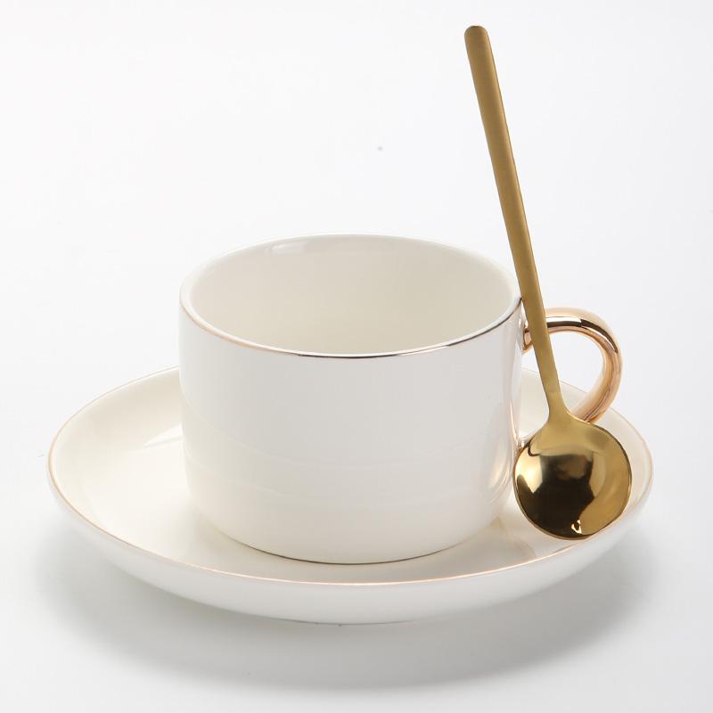 Tea Cup and Saucer Set, Large Ceramic Cup, Simple Coffee Cup and Saucer Set, Black Coffee Cup, Green Teacup, White Coffee Mug-ArtWorkCrafts.com