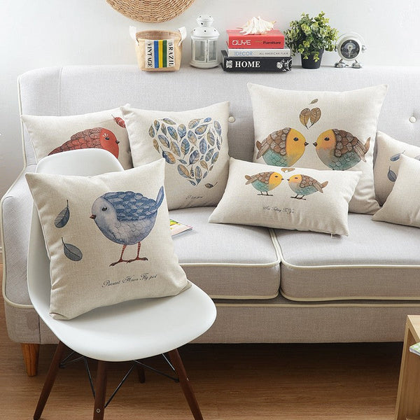 Simple Decorative Pillow Covers, Decorative Sofa Pillows for Children's Room, Love Birds Throw Pillows for Couch, Singing Birds Decorative Throw Pillows-ArtWorkCrafts.com