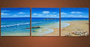 Seashore Painting, Landscape Art, Canvas Painting, Wall Art, Large Oil Painting, Living Room Wall Art, Modern Art, 3 Piece Wall Art, Huge Painting-ArtWorkCrafts.com