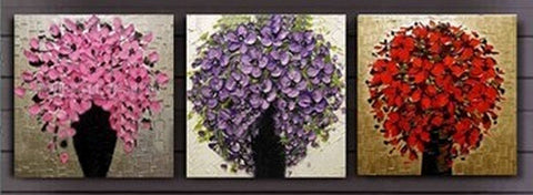 Flower Art, Heavy Texture Art, Wall Art, Large Oil Painting, Living Room Wall Art, 3 Piece Wall Art, Huge Painting-ArtWorkCrafts.com