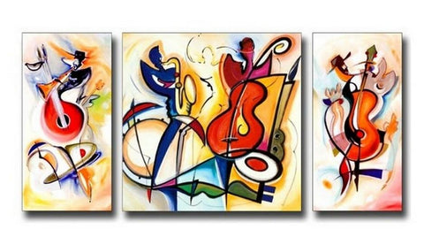 Canvas Painting, Violin Player, Abstract Art, Large Oil Painting, Living Room Wall Art, Contemporary Art, 3 Piece Wall Art, Huge Wall Art-ArtWorkCrafts.com