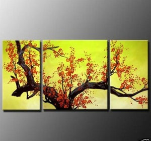 Flower Painting, Plum Tree, Wall Art, Abstract Art, Canvas Painting, Large Oil Painting, Living Room Wall Art, Modern Art, 3 Piece Wall Art, Huge Art-ArtWorkCrafts.com