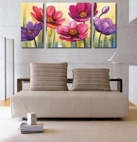Flower Painting, Canvas Wall Art, Abstract Art, Canvas Painting, Large Oil Painting, Living Room Wall Art, Modern Art, 3 Piece Art, Huge Art-ArtWorkCrafts.com