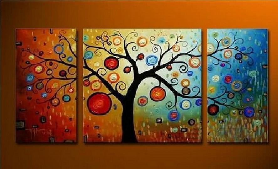 Heavy Texture Painting, Tree of Life Painting, 3 Piece Canvas Painting, Extra Large Painting, Huge Art-ArtWorkCrafts.com