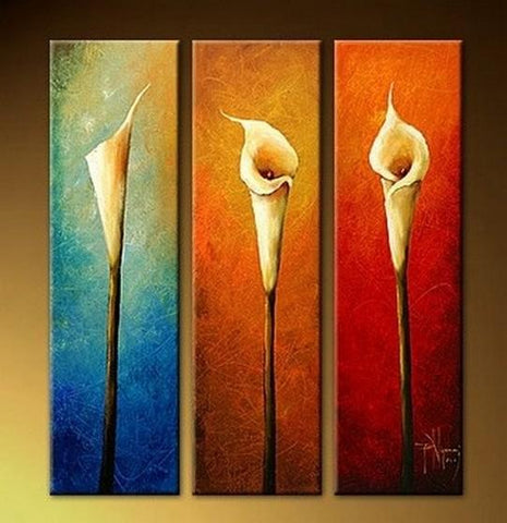 Calla Lily Art, Abstract Art, Flower Art, Bedroom Wall Art, Large Art, Wall Painting, 3 Piece Wall Art, Canvas Art-ArtWorkCrafts.com