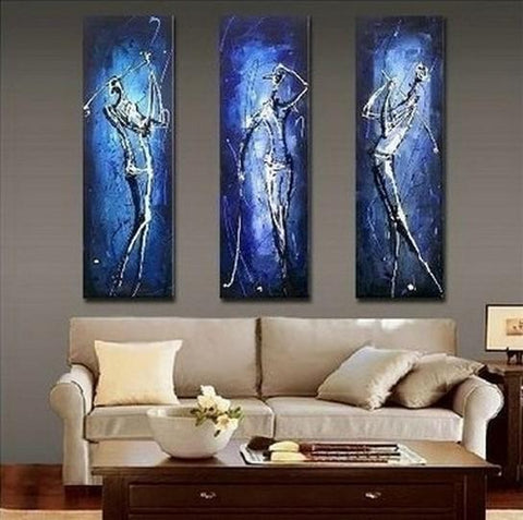 3 Piece Wall Art Painting, Golf Player Painting, Sports Abstract Painting, Bedroom Abstract Painting, Acrylic Canvas Painting for Sale-ArtWorkCrafts.com