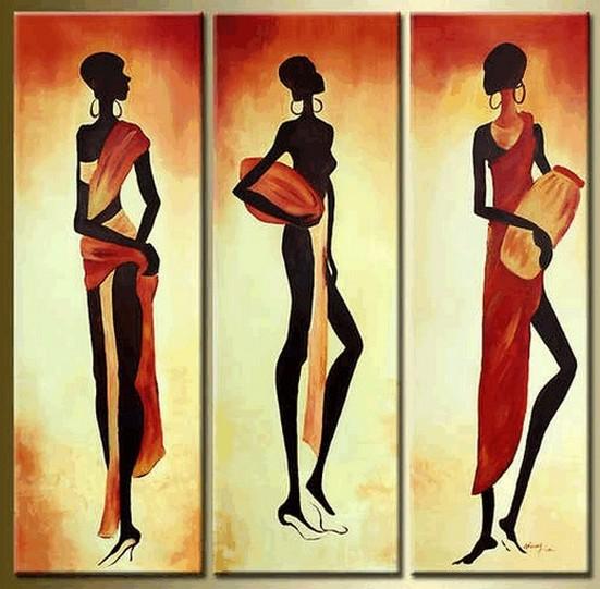Canvas Painting, Wall Painting, African Woman Painting, Abstract Painting, Acrylic Art, 3 Piece Wall Art, Canvas Art-ArtWorkCrafts.com