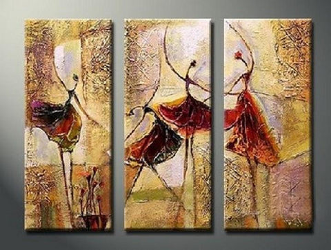 Bedroom Wall Art, Canvas Painting, Ballet Dancer Painting, Abstract Figure Art, Acrylic Art, 3 Piece Wall Art-ArtWorkCrafts.com