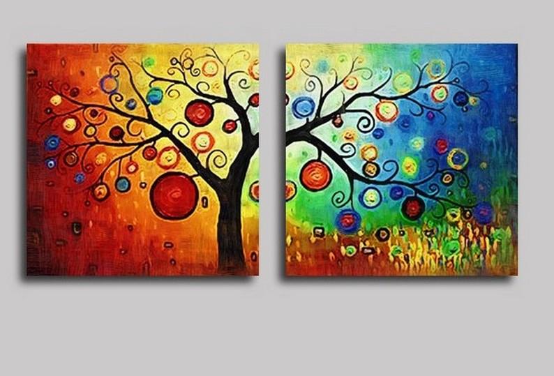 Heavy Texture Art, 3 Piece Abstract Art, Canvas Painting, Colorful Tree Painting, Abstract Painting, Tree of Life Painting-ArtWorkCrafts.com