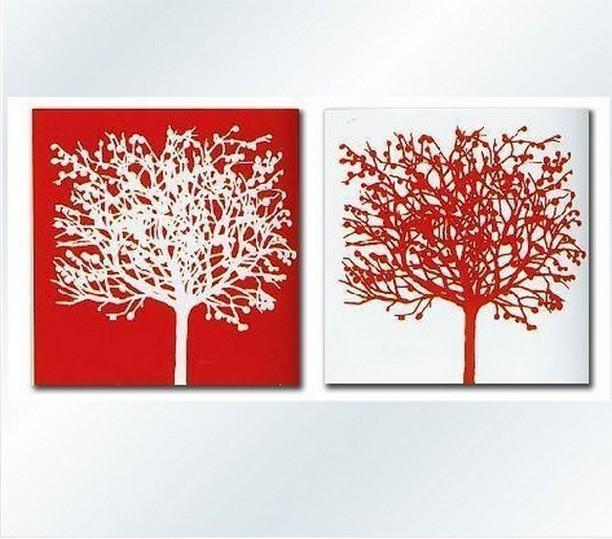 Red and White Art, Abstract Painting, Wall Hanging, Dining Room Wall Art, Modern Art, Hand Painted Art, Large Art, Tree Painting-ArtWorkCrafts.com