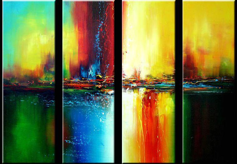 Abstract Wall Art Paintings, Ready to Hang Painting, Modern Wall Art Ideas for Dining Room, Large Canvas Paintings, 4 Piece Wall Art Paintings-ArtWorkCrafts.com