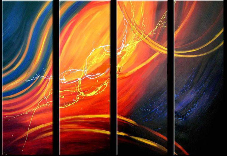 Colorful Lines Painting, Simple Modern Art, Abstract Wall Paintings, Modern Wall Art Paintings for Living Room, 4 Piece Wall Art Ideas-ArtWorkCrafts.com
