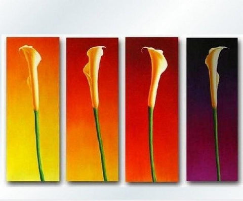 Flower Acrylic Art, Calla Lily Painting, Large Canvas Art for Bedroom, Flower Canvas Painting, 4 Piece Wall Art, Ready to Hang Paintings-ArtWorkCrafts.com