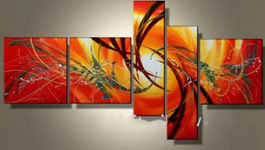 Canvas Painting, Abstract Lines, Red Color Art, Acrylic Art, 5 Piece Wall Painting, Canvas Painting-ArtWorkCrafts.com