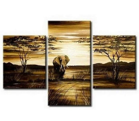 Canvas Art, Home Art Decor, African Art Painting, Dining Room Wall Art, Art on Canvas, Modern Art, Landscape Painting-ArtWorkCrafts.com