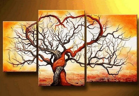 Love Tree Painting, Acrylic Painting for Living Room, 3 Piece Canvas Painting, Tree of Life Painting, Hand Painted Canvas Art-ArtWorkCrafts.com