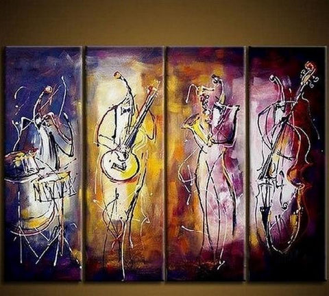 4 Piece Abstract Painting, Music Player Painting, Extra Large Painting Above Sofa, Simple Abstract Wall Art, Modern Paintings for Living Room-ArtWorkCrafts.com