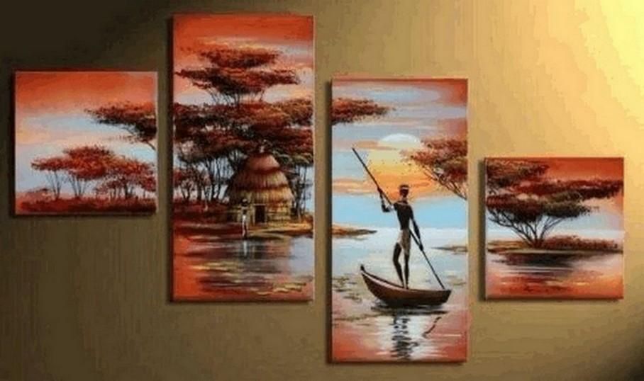Sunset Boating Painting, Extra Large Painting, African Painting, Abstract Art, Living Room Wall Art, Modern Art, Extra Large Wall Art, Contemporary Art, Modern Art Painting-ArtWorkCrafts.com