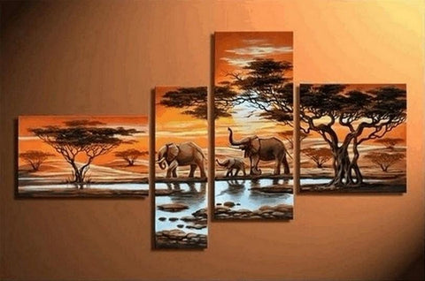 African Painting Sunset Animal Painting, African Painting, Living Room Wall Art, Modern Art, Contemporary Art, Modern Art-ArtWorkCrafts.com