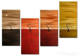 Sunset Tree Painting, Abstract Painting, Tree of Life Painting, 4 Panel Art Painting, Abstract Art, Living Room Wall Art-ArtWorkCrafts.com