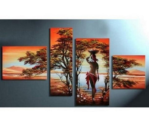 African Girl Painting, Hand Painted Canvas Art, Acrylic Painting on Canvas, African Canvas Painting, Living Room Wall Art Paintings-ArtWorkCrafts.com