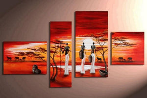 Contemporary Art for Sale, Art on Canvas, African Woman Painting, Extra Large Painting, 5 Piece Canvas Wall Art-ArtWorkCrafts.com
