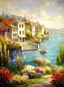 Landscape Painting, Wall Art, Canvas Painting, Large Painting, Living Room Wall Art, Oil Painting, Wall Painting, Canvas Art, Italian Summer Resort-ArtWorkCrafts.com