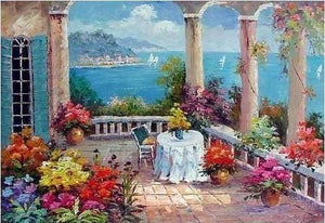 Mediterranean Sea Painting, Heavy Texture Art, Large Painting, Bedroom Wall Art, Oil Painting, Seascape, Spain Summer Resort-ArtWorkCrafts.com