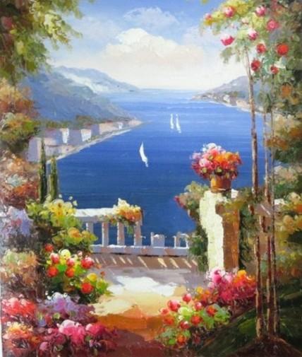 Mediterranean Sea Painting, Canvas Painting, Landscape Painting, Wall Art, Large Painting, Bedroom Wall Art, Oil Painting, Canvas Art, Seascape, Sailing Boat at Sea-ArtWorkCrafts.com