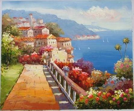 Landscape Painting, Wall Art, Canvas Painting, Impasto Painting, Living Room Wall Art, Oil Painting, Wall Painting, Canvas Art, Seashore Hotel-ArtWorkCrafts.com
