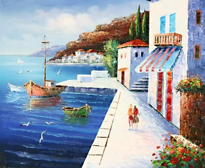 Landscape Painting, Wall Art, Canvas Painting, Large Painting, Bedroom Wall Art, Oil Painting, Art Painting, Canvas Art, Seascape Art, Spain Seashore Painting-ArtWorkCrafts.com