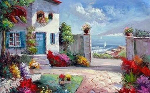 Seashore Garden Painting, Canvas Painting, Landscape Painting, Large Art, Large Painting, Dining Room Wall Art, Oil Painting, Canvas Art, Summer Sky-ArtWorkCrafts.com