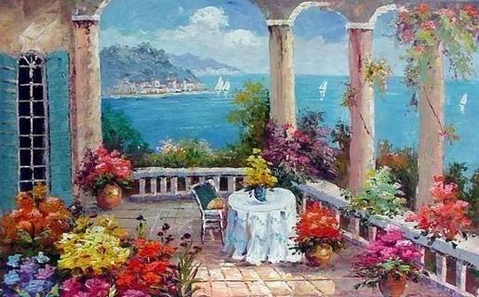 Seashore Painting, Canvas Painting, Landscape Painting, Canvas Wall Art, Large Painting, Bedroom Wall Art, Oil Painting, Canvas Art, Seascape, Summer Resort Painting-ArtWorkCrafts.com