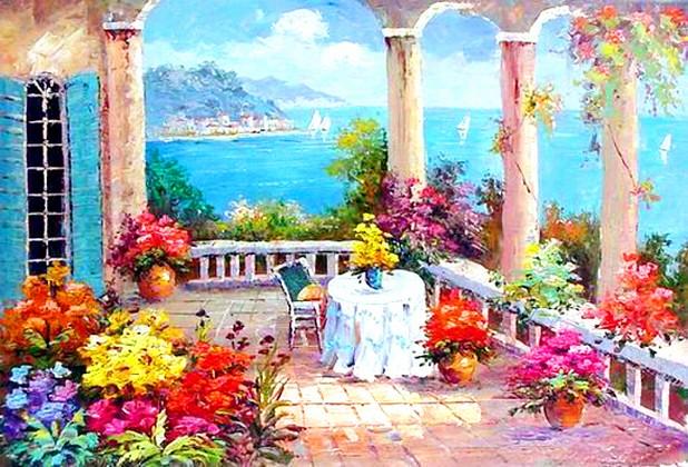 Canvas Painting, Spain Seashore, Mediterranean Sea Painting, Wall Art, Large Painting, Bedroom Wall Art, Oil Painting, Canvas Art, Seascape, Garden Painting-ArtWorkCrafts.com