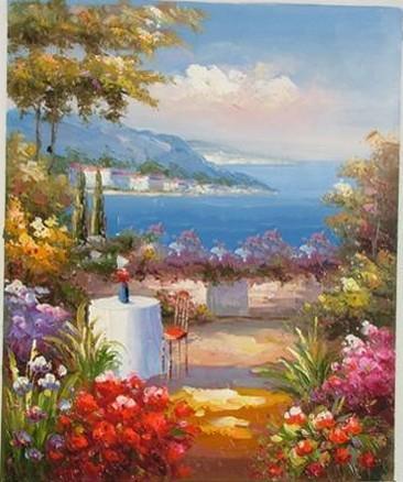Canvas Painting, Landscape Oil Painting, Summer Resort Painting, Wall Art, Large Painting, Living Room Wall Art, Oil Painting, Canvas Wall Art, Gaden Flower-ArtWorkCrafts.com