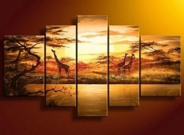 African Painting, Sunset Painting, Canvas Painting, Wall Art, Large Art, Abstract Painting, Living Room Art, 5 Piece Wall Art-ArtWorkCrafts.com