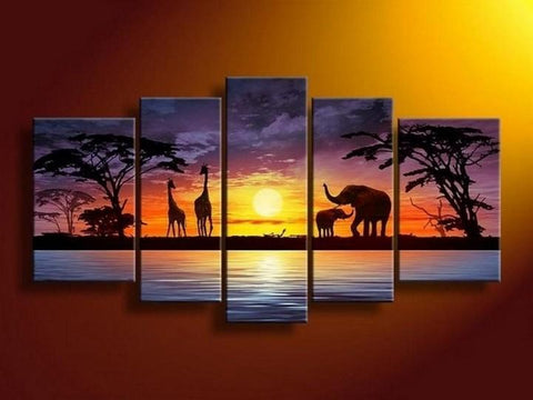 African Painting, Sunset Painting, Abstract Art, Canvas Painting, Wall Art, Large Art, Abstract Painting, Living Room Art, 5 Piece Wall Art, Living Room Wall Painting-ArtWorkCrafts.com