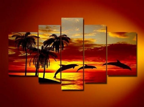 Hawaii Sunset Painting, Abstract Art, Canvas Painting, Wall Art, Large Art, Abstract Painting, Living Room Art, 5 Piece Wall Art, Landscape Painting-ArtWorkCrafts.com