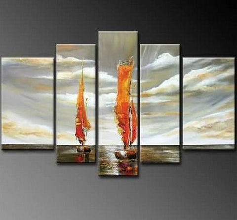 Sailing Boat art Sea, Abstract Art, Canvas Painting, Wall Art, Large Art, Abstract Painting, Living Room Art, 5 Piece Wall Art, Landscape Painting-ArtWorkCrafts.com