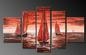 Sailing Boat art Sea, Sunset Art, Abstract Art, Wall Art, Large Art, Abstract Painting, 5 Piece Wall Art, Landscape Painting-ArtWorkCrafts.com