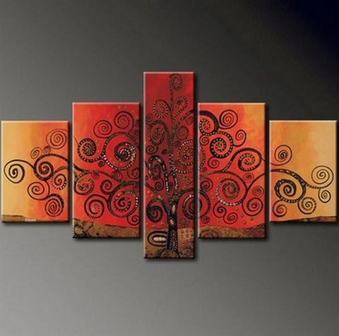 Tree of Life Painting, Abstract Acrylic Painting, 5 Piece Canvas Painting, Simple Wall Art Paintings, Living Room Wall Art Ideas-ArtWorkCrafts.com