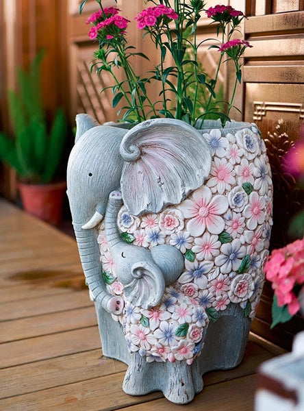 Modern Garden Flower Pot, Unique Animal Statue for Garden Ornaments, Beautiful Elephant Flowerpot, Resin Statue for Garden, Villa Outdoor Decor Gardening Ideas-ArtWorkCrafts.com