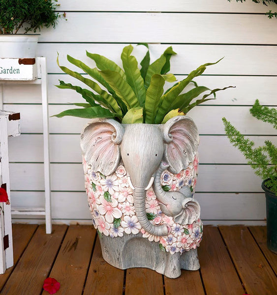 Modern Garden Flower Pot, Unique Animal Statue for Garden Ornaments, Beautiful Elephant Flowerpot, Resin Statue for Garden, Villa Outdoor Decor Gardening Ideas-ArtWorkCrafts.com