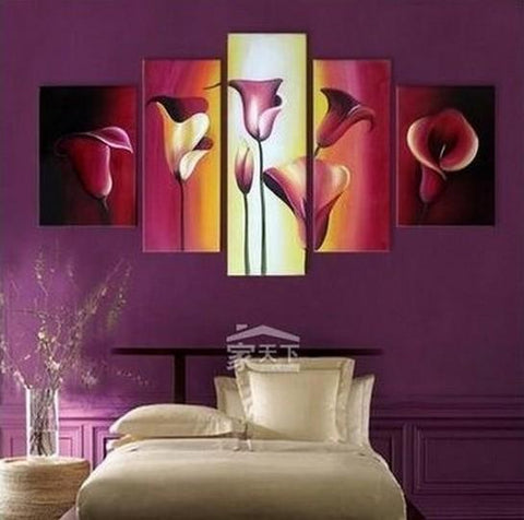 Abstract Flower Painting, Calla Lily Painting, Acrylic Flower Art, Canvas Painting for Dining Room, Abstract Painting, 5 Piece Wall Art Paintings-ArtWorkCrafts.com