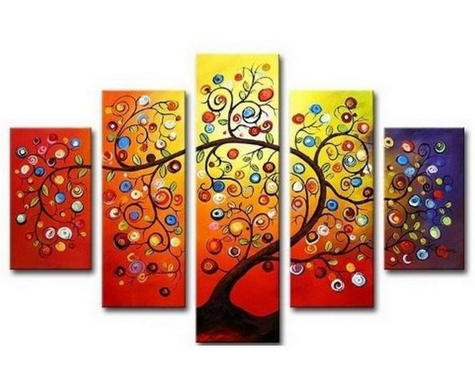 Color Tree Painting, Heavy Texture Art, Tree of Life Painting, Living Room Canvas Painting, 5 Piece Canvas Art, Large Painting on Canvas-ArtWorkCrafts.com