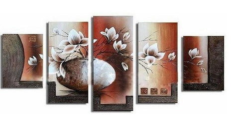 Flower in Vase Painting, Abstract Art, Abstract Painting, Large Canvas Art, Heavy Texture Art, Flower Art, Canvas Painting, 5 Piece Wall Art, Modern Art, Acrylic Art-ArtWorkCrafts.com