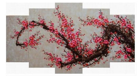 Plum Tree Flower Painting, Ready to Hang, Large Art, Abstract Art, Flower Oil Painting, Abstract Painting, Canvas Painting, 5 Piece Wall Art, Canvas Art Painting-ArtWorkCrafts.com