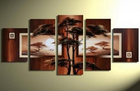 Abstract Art, Large Wall Art, Tree of Life Painting, Art on Canvas, Large Art, Canvas Painting, 5 Piece Canvas Art-ArtWorkCrafts.com