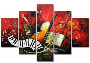 Canvas Art Painting, Abstract Painting, Abstract Art, 5 Piece Oil Painting, Canvas Painting, Violin Music Art-ArtWorkCrafts.com