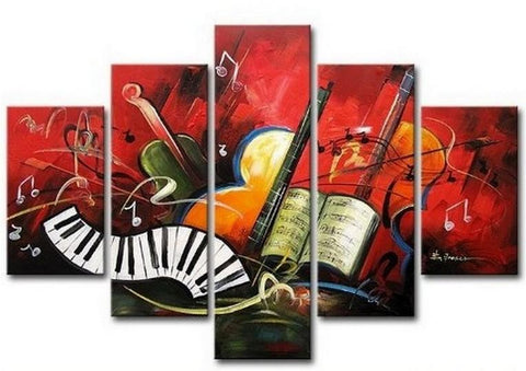 Canvas Art Painting, Abstract Painting, Abstract Art, 5 Piece Oil Painting, Canvas Painting, Violin Music Art-ArtWorkCrafts.com